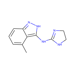 Cc1cccc2n[nH]c(NC3=NCCN3)c12 ZINC000066157170