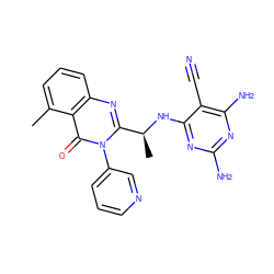 Cc1cccc2nc([C@H](C)Nc3nc(N)nc(N)c3C#N)n(-c3cccnc3)c(=O)c12 ZINC000221479593