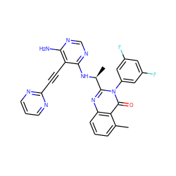 Cc1cccc2nc([C@H](C)Nc3ncnc(N)c3C#Cc3ncccn3)n(-c3cc(F)cc(F)c3)c(=O)c12 ZINC000219110240