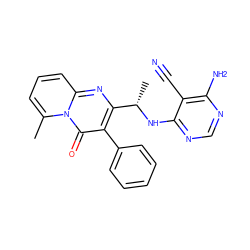 Cc1cccc2nc([C@H](C)Nc3ncnc(N)c3C#N)c(-c3ccccc3)c(=O)n12 ZINC000095564448