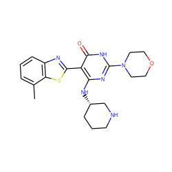 Cc1cccc2nc(-c3c(N[C@H]4CCCNC4)nc(N4CCOCC4)[nH]c3=O)sc12 ZINC001772626174