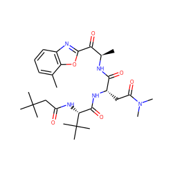 Cc1cccc2nc(C(=O)[C@@H](C)NC(=O)[C@H](CC(=O)N(C)C)NC(=O)[C@@H](NC(=O)CC(C)(C)C)C(C)(C)C)oc12 ZINC000027406015