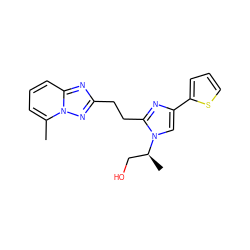 Cc1cccc2nc(CCc3nc(-c4cccs4)cn3[C@@H](C)CO)nn12 ZINC000117845690