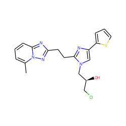 Cc1cccc2nc(CCc3nc(-c4cccs4)cn3C[C@@H](O)CCl)nn12 ZINC000117852647