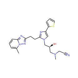 Cc1cccc2nc(CCc3nc(-c4cccs4)cn3C[C@@H](O)CN(C)CC#N)nn12 ZINC000220463635