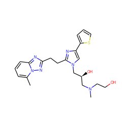 Cc1cccc2nc(CCc3nc(-c4cccs4)cn3C[C@@H](O)CN(C)CCO)nn12 ZINC000117867281