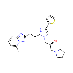 Cc1cccc2nc(CCc3nc(-c4cccs4)cn3C[C@@H](O)CN3CCCC3)nn12 ZINC000117860083