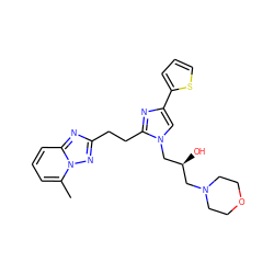 Cc1cccc2nc(CCc3nc(-c4cccs4)cn3C[C@@H](O)CN3CCOCC3)nn12 ZINC000117883491