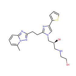 Cc1cccc2nc(CCc3nc(-c4cccs4)cn3C[C@@H](O)CNCCO)nn12 ZINC000117861863