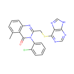 Cc1cccc2nc(CSc3ncnc4[nH]cnc34)n(-c3ccccc3Cl)c(=O)c12 ZINC000114476925