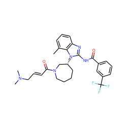 Cc1cccc2nc(NC(=O)c3cccc(C(F)(F)F)c3)n([C@@H]3CCCCN(C(=O)/C=C/CN(C)C)C3)c12 ZINC001772641240