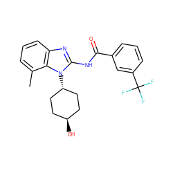 Cc1cccc2nc(NC(=O)c3cccc(C(F)(F)F)c3)n([C@H]3CC[C@H](O)CC3)c12 ZINC001772618820