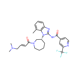 Cc1cccc2nc(NC(=O)c3ccnc(C(F)(F)F)c3)n([C@@H]3CCCCN(C(=O)/C=C/CN(C)C)C3)c12 ZINC000210619433