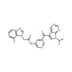 Cc1cccc2ncn(CC(=O)Nc3cncc(C(=O)c4cn(C(C)C)c5ncncc45)c3)c12 ZINC000169707694