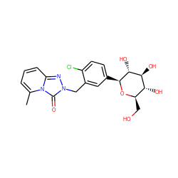 Cc1cccc2nn(Cc3cc([C@@H]4O[C@H](CO)[C@@H](O)[C@H](O)[C@H]4O)ccc3Cl)c(=O)n12 ZINC000169351505