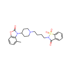 Cc1cccc2oc(=O)n(C3CCN(CCCCN4C(=O)c5ccccc5S4(=O)=O)CC3)c12 ZINC000026502447