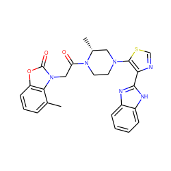 Cc1cccc2oc(=O)n(CC(=O)N3CCN(c4scnc4-c4nc5ccccc5[nH]4)C[C@H]3C)c12 ZINC000143772230