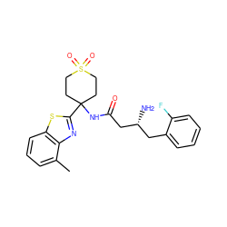 Cc1cccc2sc(C3(NC(=O)C[C@H](N)Cc4ccccc4F)CCS(=O)(=O)CC3)nc12 ZINC000040894008