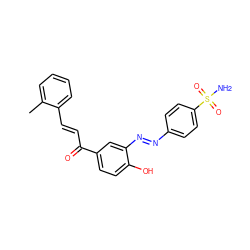 Cc1ccccc1/C=C/C(=O)c1ccc(O)c(/N=N/c2ccc(S(N)(=O)=O)cc2)c1 ZINC001772627189