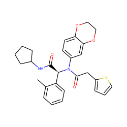 Cc1ccccc1[C@@H](C(=O)NC1CCCC1)N(C(=O)Cc1cccs1)c1ccc2c(c1)OCCO2 ZINC000008687014