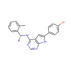 Cc1ccccc1[C@@H](C)Nc1ncnc2[nH]c(-c3ccc(O)cc3)cc12 ZINC000073162814