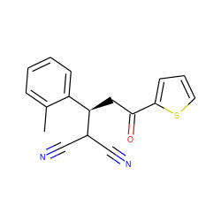 Cc1ccccc1[C@@H](CC(=O)c1cccs1)C(C#N)C#N ZINC000000506841