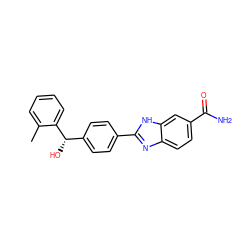 Cc1ccccc1[C@@H](O)c1ccc(-c2nc3ccc(C(N)=O)cc3[nH]2)cc1 ZINC000116021800