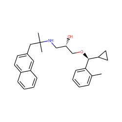 Cc1ccccc1[C@@H](OC[C@@H](O)CNC(C)(C)Cc1ccc2ccccc2c1)C1CC1 ZINC000049037202