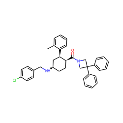 Cc1ccccc1[C@@H]1C[C@H](NCc2ccc(Cl)cc2)CC[C@@H]1C(=O)N1CC(c2ccccc2)(c2ccccc2)C1 ZINC000103283357