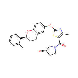 Cc1ccccc1[C@@H]1CCc2cc(Oc3nc(C)c(C(=O)N4CC[C@@H](O)C4)s3)ccc2O1 ZINC000145549999