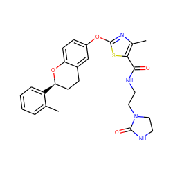 Cc1ccccc1[C@@H]1CCc2cc(Oc3nc(C)c(C(=O)NCCN4CCNC4=O)s3)ccc2O1 ZINC000169710713