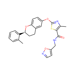 Cc1ccccc1[C@@H]1CCc2cc(Oc3nc(C)c(C(=O)NCc4ccno4)s3)ccc2O1 ZINC000169710717