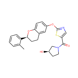 Cc1ccccc1[C@@H]1CCc2cc(Oc3ncc(C(=O)N4CC[C@@H](O)C4)s3)ccc2O1 ZINC000145596348