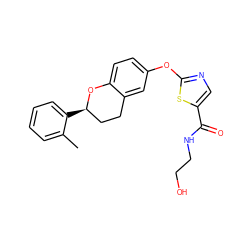 Cc1ccccc1[C@@H]1CCc2cc(Oc3ncc(C(=O)NCCO)s3)ccc2O1 ZINC000147169384