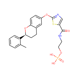 Cc1ccccc1[C@@H]1CCc2cc(Oc3ncc(C(=O)NCCOP(=O)(O)O)s3)ccc2O1 ZINC000145521125