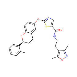 Cc1ccccc1[C@@H]1CCc2cc(Oc3ncc(C(=O)NCCc4c(C)noc4C)s3)ccc2O1 ZINC000169710615