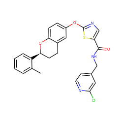 Cc1ccccc1[C@@H]1CCc2cc(Oc3ncc(C(=O)NCc4ccnc(Cl)c4)s3)ccc2O1 ZINC000169710635