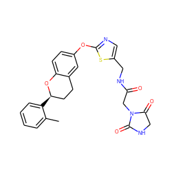 Cc1ccccc1[C@@H]1CCc2cc(Oc3ncc(CNC(=O)CN4C(=O)CNC4=O)s3)ccc2O1 ZINC000145592982