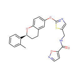 Cc1ccccc1[C@@H]1CCc2cc(Oc3ncc(CNC(=O)c4ccno4)s3)ccc2O1 ZINC000147173965