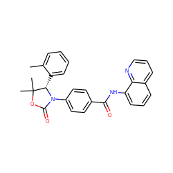 Cc1ccccc1[C@@H]1N(c2ccc(C(=O)Nc3cccc4cccnc34)cc2)C(=O)OC1(C)C ZINC000146959351