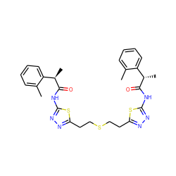 Cc1ccccc1[C@H](C)C(=O)Nc1nnc(CCSCCc2nnc(NC(=O)[C@H](C)c3ccccc3C)s2)s1 ZINC000169698101