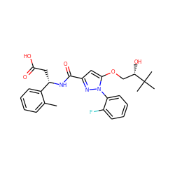 Cc1ccccc1[C@H](CC(=O)O)NC(=O)c1cc(OC[C@H](O)C(C)(C)C)n(-c2ccccc2F)n1 ZINC000095554844