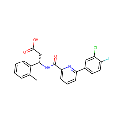 Cc1ccccc1[C@H](CC(=O)O)NC(=O)c1cccc(-c2ccc(F)c(Cl)c2)n1 ZINC000261115834