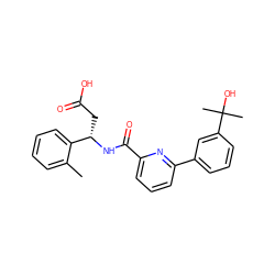 Cc1ccccc1[C@H](CC(=O)O)NC(=O)c1cccc(-c2cccc(C(C)(C)O)c2)n1 ZINC000203904825