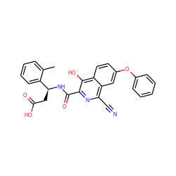 Cc1ccccc1[C@H](CC(=O)O)NC(=O)c1nc(C#N)c2cc(Oc3ccccc3)ccc2c1O ZINC000146726265