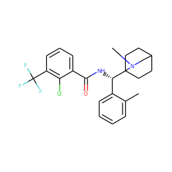 Cc1ccccc1[C@H](NC(=O)c1cccc(C(F)(F)F)c1Cl)C12CCC(CC1)CN2C ZINC000141514040