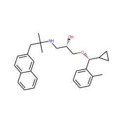 Cc1ccccc1[C@H](OC[C@@H](O)CNC(C)(C)Cc1ccc2ccccc2c1)C1CC1 ZINC000049037200