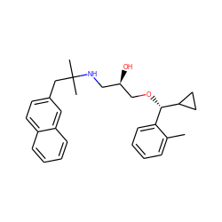 Cc1ccccc1[C@H](OC[C@H](O)CNC(C)(C)Cc1ccc2ccccc2c1)C1CC1 ZINC000001910470