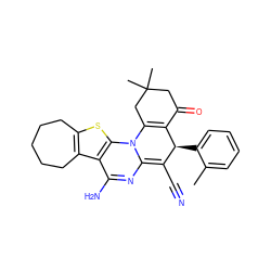 Cc1ccccc1[C@H]1C(C#N)=C2N=C(N)c3c(sc4c3CCCCC4)N2C2=C1C(=O)CC(C)(C)C2 ZINC000002185970