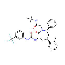 Cc1ccccc1[C@H]1C[C@@H](NC(=O)Nc2cccc(C(F)(F)F)c2)C(=O)N(CC(=O)NC(C)(C)C)[C@@H](c2ccccc2)C1 ZINC000026732097